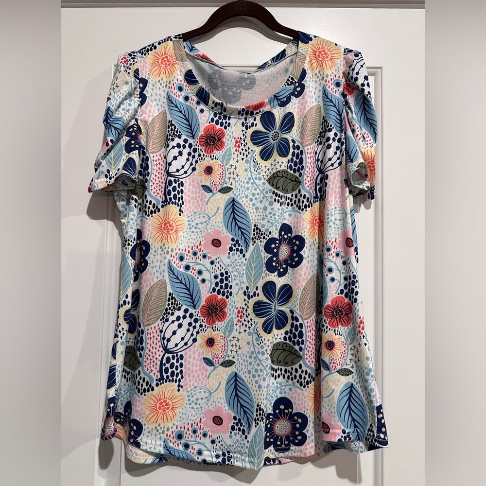 Blue and Orange Graphic Relaxed Blouse